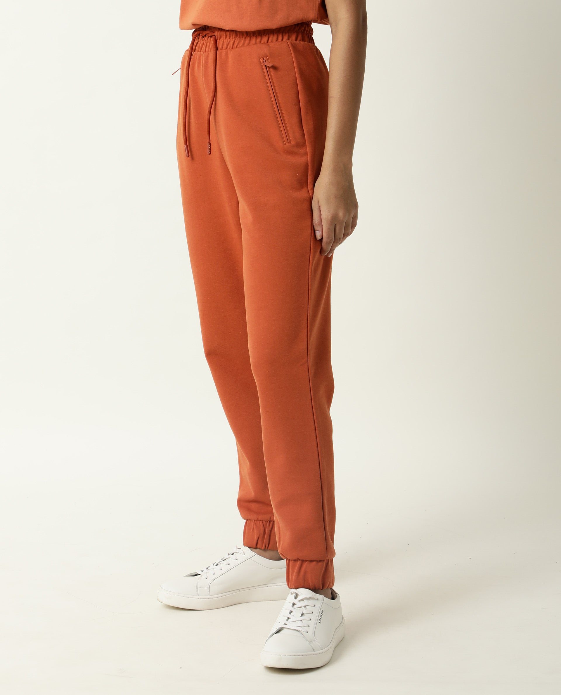WEAR INDIA Women Casual Solid (Orange Stripes) Regular Fit Track Pant
