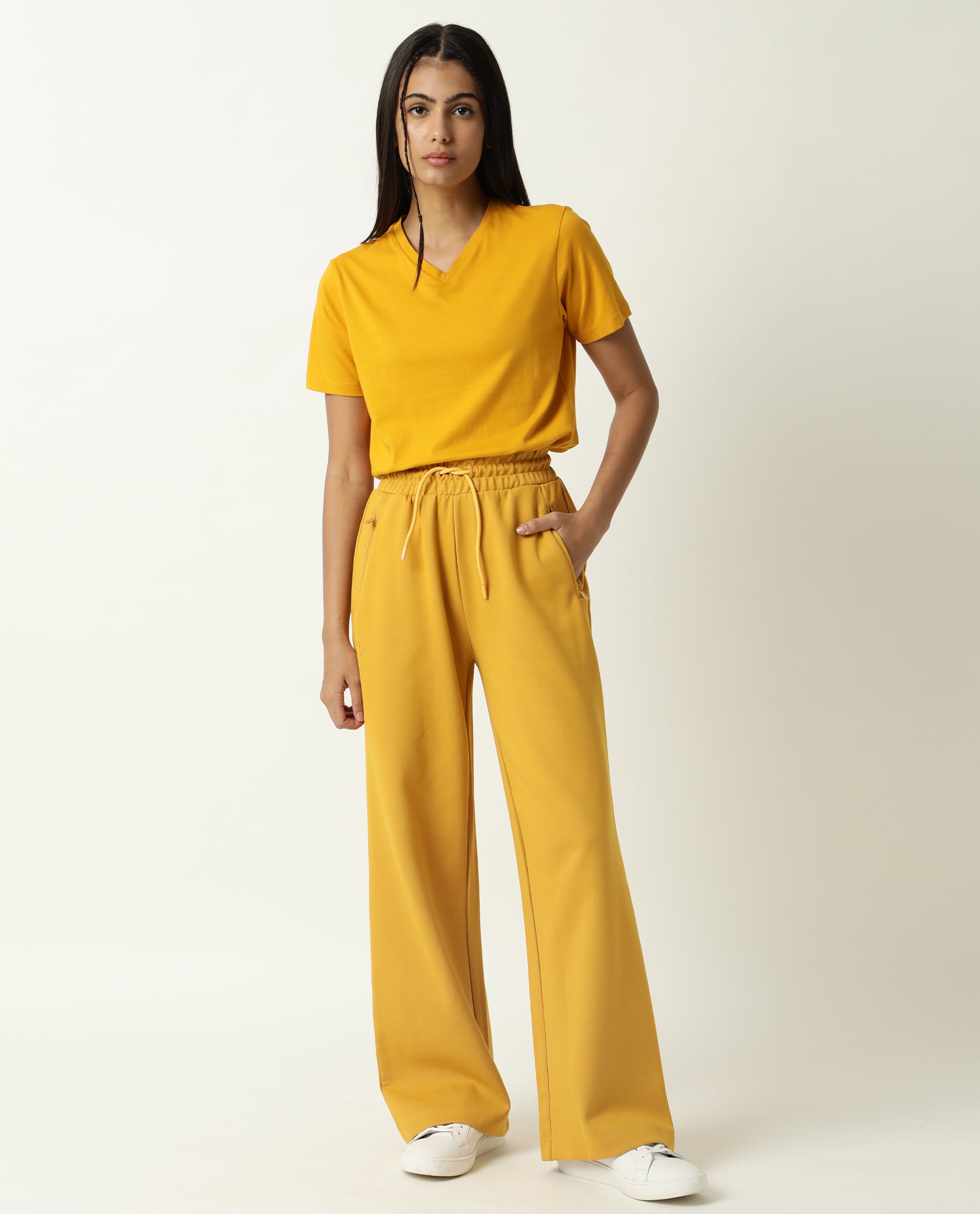 Flair Fringe Pants For Women In Suede Mustard with Floral Cutouts